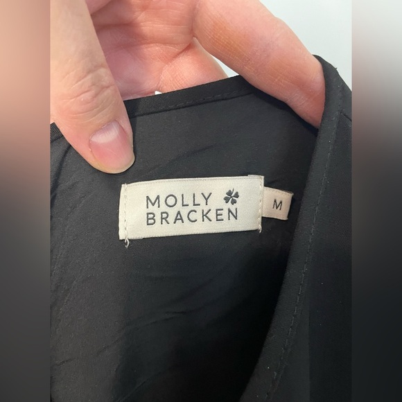 MOLLY BRACKEN Crewneck Long Puff Sleeve Black Mini Dress Medium - Picture 5 of 8